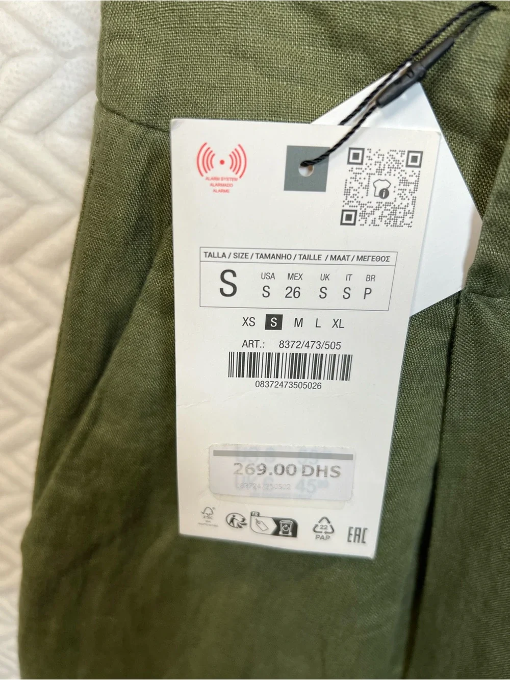 Zara NWT 100% Linen Olive Green Wide Leg High Rise Pants Small